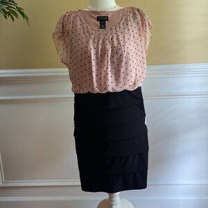 Dress by Enfocus Studio, Black Paneled Bottom Pink PolkaDot Top, Size 8